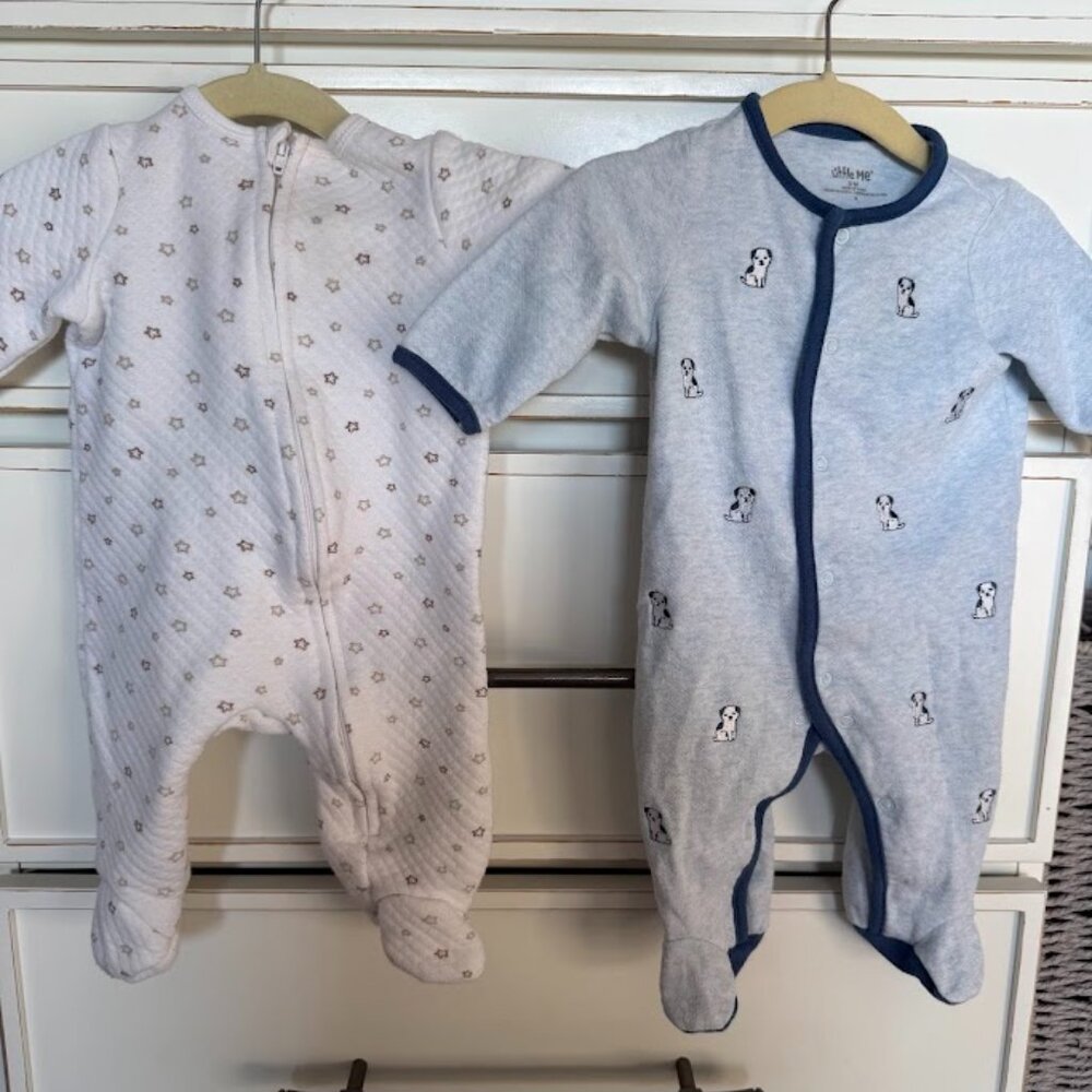 Little Me Gray and Cream Baby Footies Set